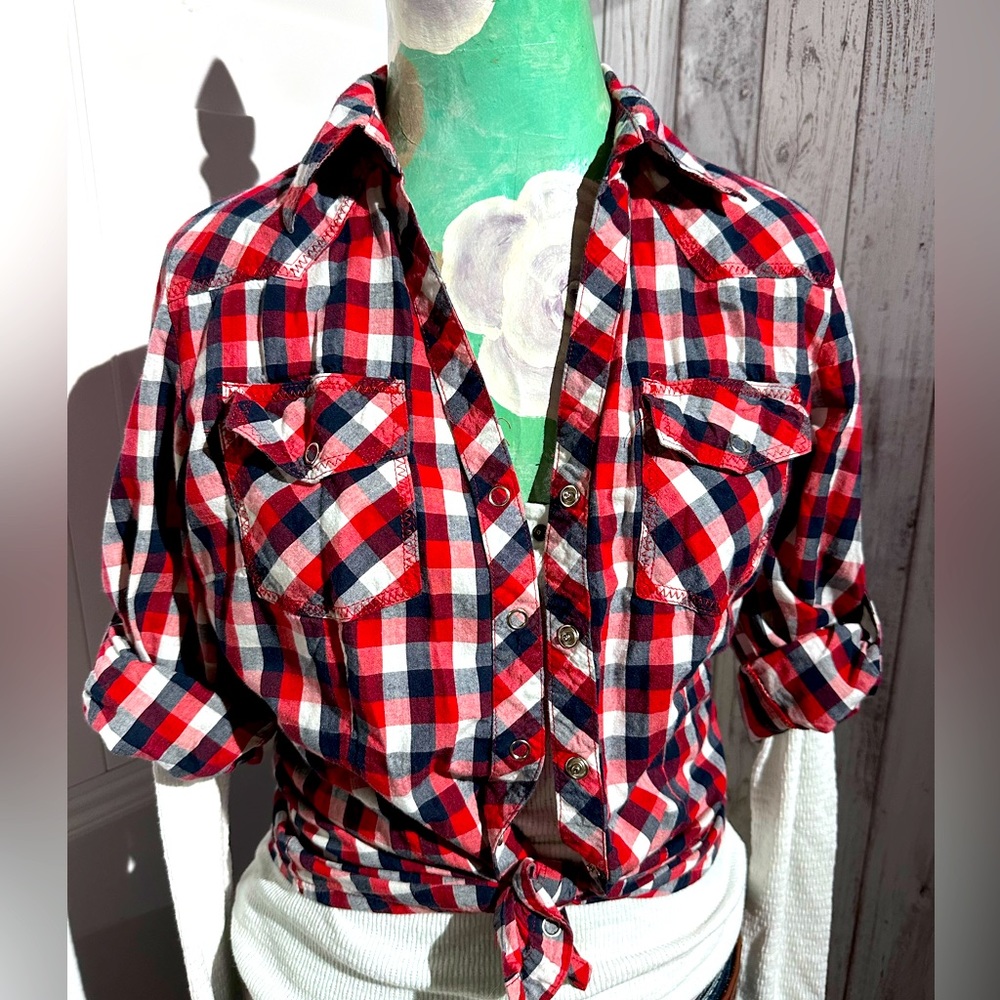 Forever 21 Patriotic Button Down Collared Blouse, size M